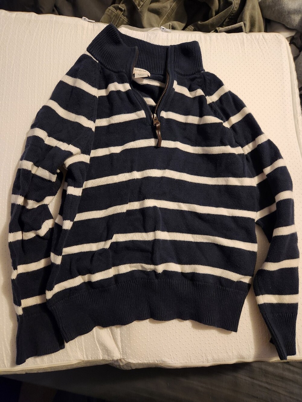 Kids Crewcut Blue And White Striped Quarter Zip Pullover